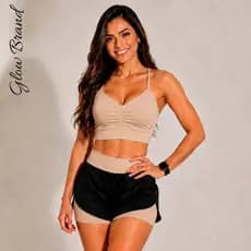 Conjunto De Academia Feminino Short Duplo }  100% Zero transparente Cós Alto Com Alta Compressão Fitness Roupas Academia