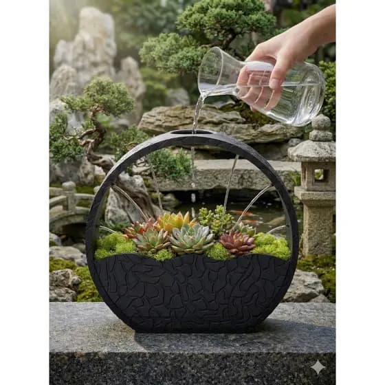Vaso Cascata Texturizado com Reservatório - Para Pequenos Espaços/Escritórios/Mesas