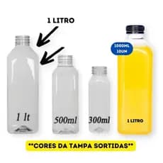 Kit 10 Garrafa Pet Plástica Tampa Com Lacre 1 Litro Descartável Transparente Suco Detox 1000ml