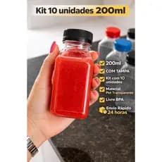 10un Garrafa Plástica PET Descartável 200ml Transparente com Tampa Preta Garrafa delivery sucos