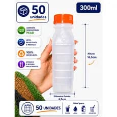 Kit 50un Garrafa Descartável 300ml Leitosa com Tampa Lacre Garrafa Plástica para caldo de cana