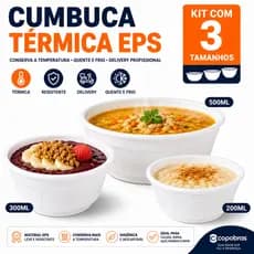 Kit 100 unidades Cumbuca De Isopor SEM tampa 200ml/300ml/500ml