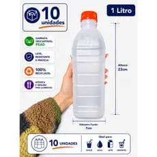 10un Garrafa Plástica 1 Litro Descartável Leitosa com Tampa Lacre Laranja - 1L 1000ml