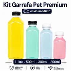 Kit 10 Garrafas PET c/ Tampa Lacre – 200ml 300ml 500ml 1L | Para Sucos, Açaí e Bebidas Artesanais