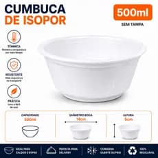 Kit 50 und Pote Termico 500ml Cumbuca Isopor Pote De Isopor Caldos Sopas Açai Sem tampa