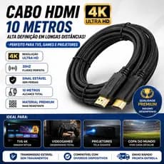 Cabo HDMI 4K 2.0 10m Peining Alta Definição Conector Dourado TV PC Game Notebook Monitor Projetor Cabo Longo Reforçado