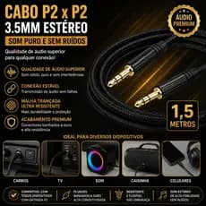 CABO P2 MACHO X P2 MACHO 3.5MM ESTÉREO 1,5 METROS  QUALIDADE DE ÁUDIO CONEXÃO ESTÁVEL CARROS TV SOM CAIXINHA