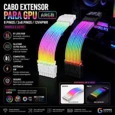 CABO EXTENSOR PARA GPU ARGB G-EX102 – RGB 81 LEDS, SILICONE ULTRA MACIO E VISUAL PREMIUM SETUP GAMER
