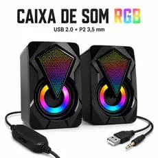 Caixa de Som para Computador Notebook P2 USB 360 Surround Com Cabo Gamer Led 5cm Cada