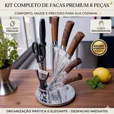 KIT JOGO 8 PEÇAS – FACAS AÇO INOX + TESOURA + DESCASCADOR | ONISTEK ON-LD003 | LINHA LUXO