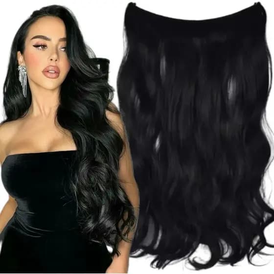 Extensão de Cabelo Aplique tic tac ondulado preto Secador, chapinha, babyliss, Organico