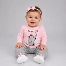 Conjunto de Bebê Menina Elefantinho Primaveira/Outono Meia Estação Fashion Mesversário 3 a 6 Meses