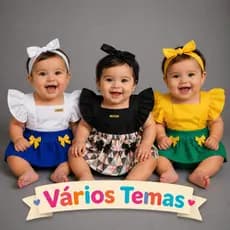 Jardineira Romper Bebê Menina Body Temático Book Festa Mesversário