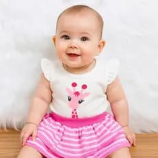 Conjunto de Bebê Menina Verão Calor Girafa Fofinha Temático Mesversário 3 a 6 Meses