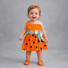 Vestido Romper Saia Infantil Bebe Menina Pedrita Barbie Mesversário Temático Ensaio Book 6 a 9 M