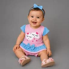 Conjunto de Bebe Menina Verão Nuvem Chuva de Amor Calor Blogueirinha Passeio 6 a 9 Meses