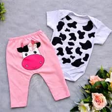 Conjunto Bebe Menina Primavera/Outono Vaquinha Ursinho Animal Print Calça Body