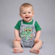 Macacão Curto Jardineira Verão Romper Bebe Menino Tartaruga Fundo do Mar Fashion Passeio 3 a 6 Meses