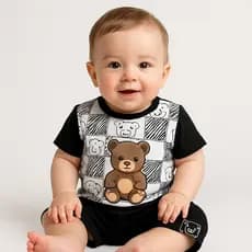 Conjunto Romper Bebe Menino Boyzinho Urso Ursinho Style Fashion Passeio 6 a 9 Meses