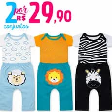 Kit 2 Conjuntos Roupa de Bebê Menino Romper Fazendinha Ursinho Verão Bebê 0 a 4 M Enxoval