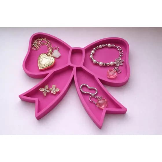 Porta Joias Laço Rosa Organizador De Mesa Aesthetic Bijuterias E Trecos 20cm
