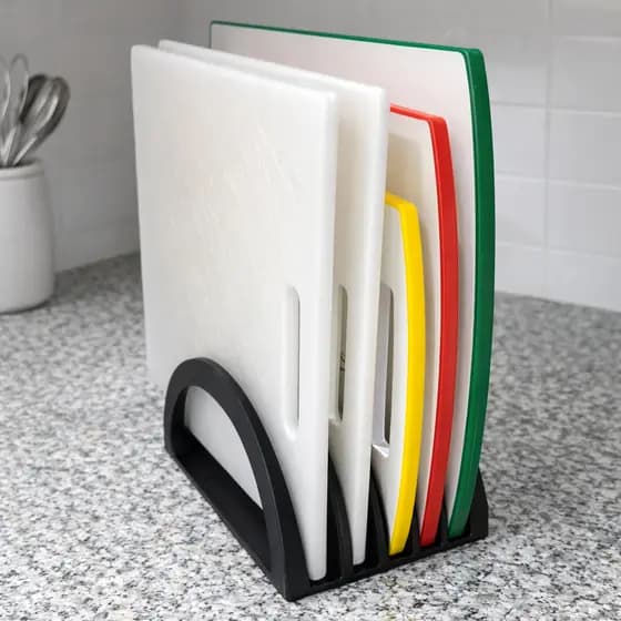 Suporte Organizador de Tábuas de Cortar Bancada e Armário Cozinha 5 Lugares (Branco/Preto)