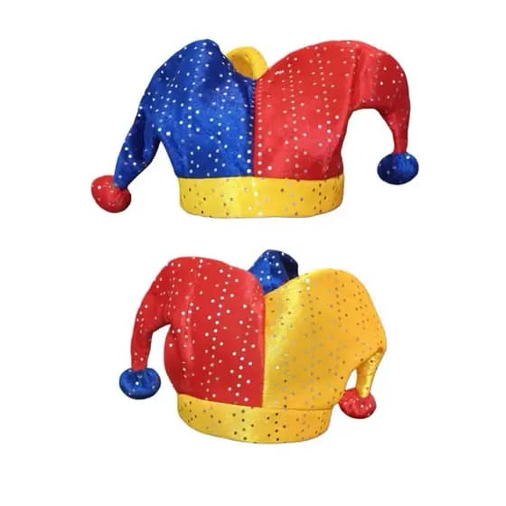 CHAPÉU BOBO DA CORTE COM TRÊS PONTAS E LANTEJOULAS | AZUL, VERMELHO E AMARELO