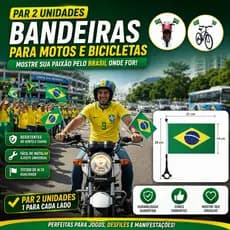 Par De Bandeiras Do Brasil De Tecido Para Motos E Bicicletas | Universal | Fácil Colocação | Bandeira: 20x14cm | Copa