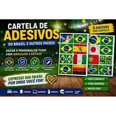 Cartela De Adesivos Do Brasil | Com 8 Adesivos Cada Cartela | Bandeira Do Brasil E Outros Países | 10x8cm Cada Adesivo