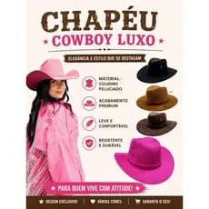 Chapéu Cowboy Adulto | Material: Courino Peluciado | Boiadeira, Roça, Fazenda, Fantasia, São João, Festa Junina, Country