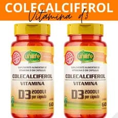 Kit 2 Vitamina D3 2000 ui Colecalciferol Com 60 Capsulas - Unilife