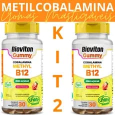 2 Vitamina B12 Methyl 30 Gomas Mastigáveis Metilcobalamina Gummy Sabor Morango Zero Açúcar Unilife