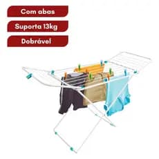 Varal De Chão Inox Reforçado Secalux Com Abas Dobrável Portátil Grande Roupas Apartamento