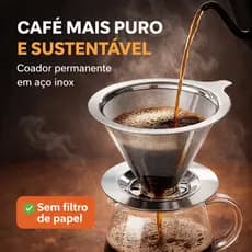 Coador de Café Inox 103 Permanente Reutilizável Filtro Café Aço Inox Ecológico Sem Papel