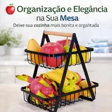 Fruteira de Mesa 2 Andares Aço Inox Organizador de Frutas Cozinha Decorativa Moderna