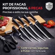 Jogo de Facas de Cozinha Profissional 6 Peças Aço Inox Kit Chef com Tesoura e Descascador
