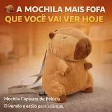 Mochila Capivara de Pelúcia Infantil Pequena Fofa com Zíper Mochila Escolar Capivara Kawaii