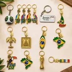 Kit 15 | 10 | 5 | Chaveiros do Brasil Souvenir Turístico | Futebol, Tucano, Mapa Brasil, Fé e Presentes