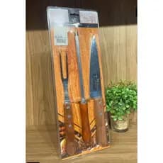 Jogo kit Churrasco Com 3pçs Faca Chaira Garfo Trinchante Em Inox