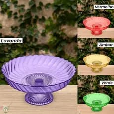 Fruteira Centro De Mesa Vidro Multiuso Califórnia Lançamento C/ Pé Vitazza Ambar/Lavanda/Verde/Vermelho  30cm