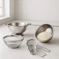 Kit 4 peças Escorredor De Arroz + Escorredor De Macarrão + Escorredor telado + 3 Peneiras