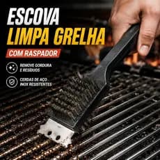 Escova Limpa Grelha Churrasqueira Aço Inox Com Raspador 30cm