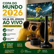 Antena TV Digital Interna UHF VHF HDTV Cabo 3 Metros Base Magnética