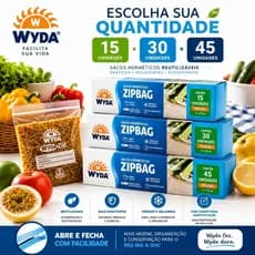 Saco Hermético Zip Lock Reutilizável Freezer Geladeira 15 30 45 Un
