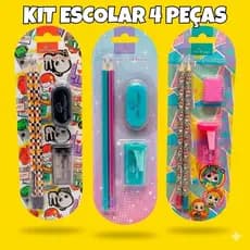 Kit Escolar Fofo Gamer Lapis Borracha Apontador Depósito Barato 4 Peças