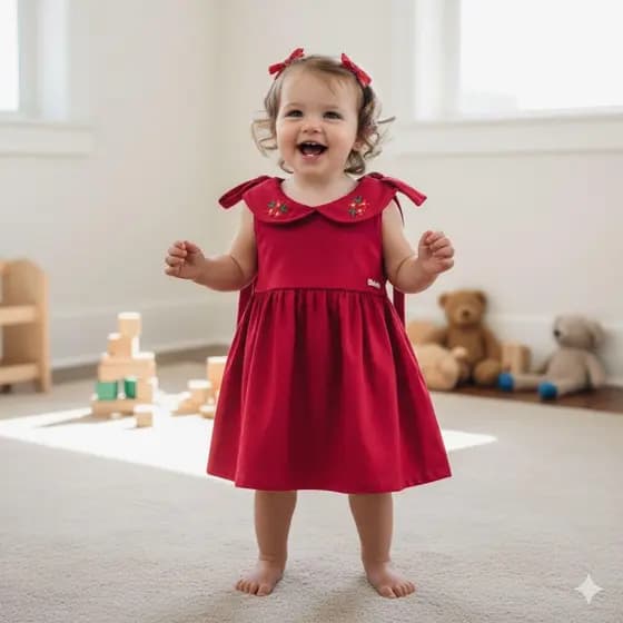 Vestido Bebê Menina Natal Roupa Infantil Vermelha Bordada Natalina Luxo Fim De Ano Tamanho P M G
