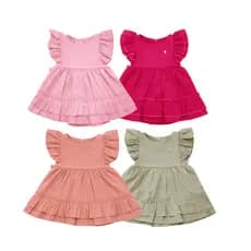 Vestido Bebê Menina Com Babados Infantil Roupa De Calor Rodado Tamanhos P M G Fio 100% Algodão Verão