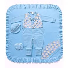 Saída Maternidade Masculina Kit Macacão Bebê Menino Enxoval Recém Nascido Azul Claro Gravata Slm RN