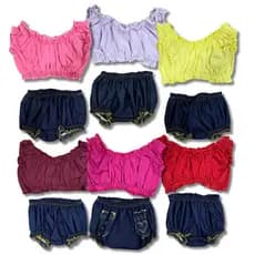Conjunto Cropped E Shorts Jeans Tapa Fralda Bebê Menina Roupa De Verão Infantil Calor 0 A 12 Meses