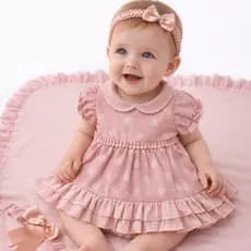 Saída Maternidade Feminina Kit Vestido Bebê Menina Manta Calcinha Faixa Enxoval Recém Nascida Rose